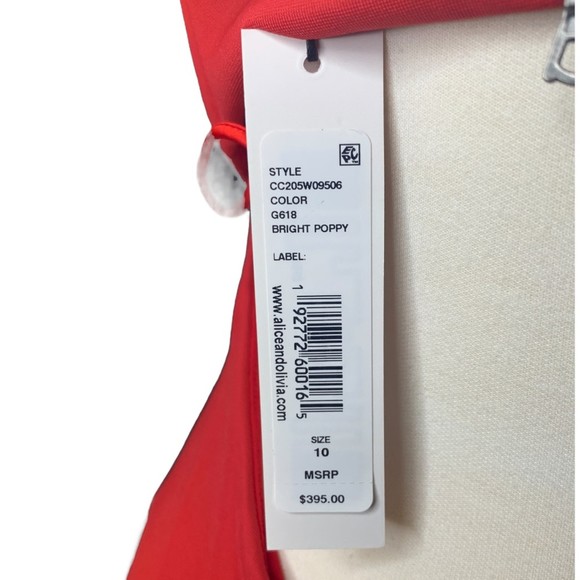 NWT ALICE + OLIVIA Nelle Nylon Cutout Maxi Dress in Bright Poppy 10 Square Neck - Picture 11 of 12